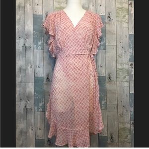 NWOT Anthropologie Feather Bone Red & Cream Wrap Dress